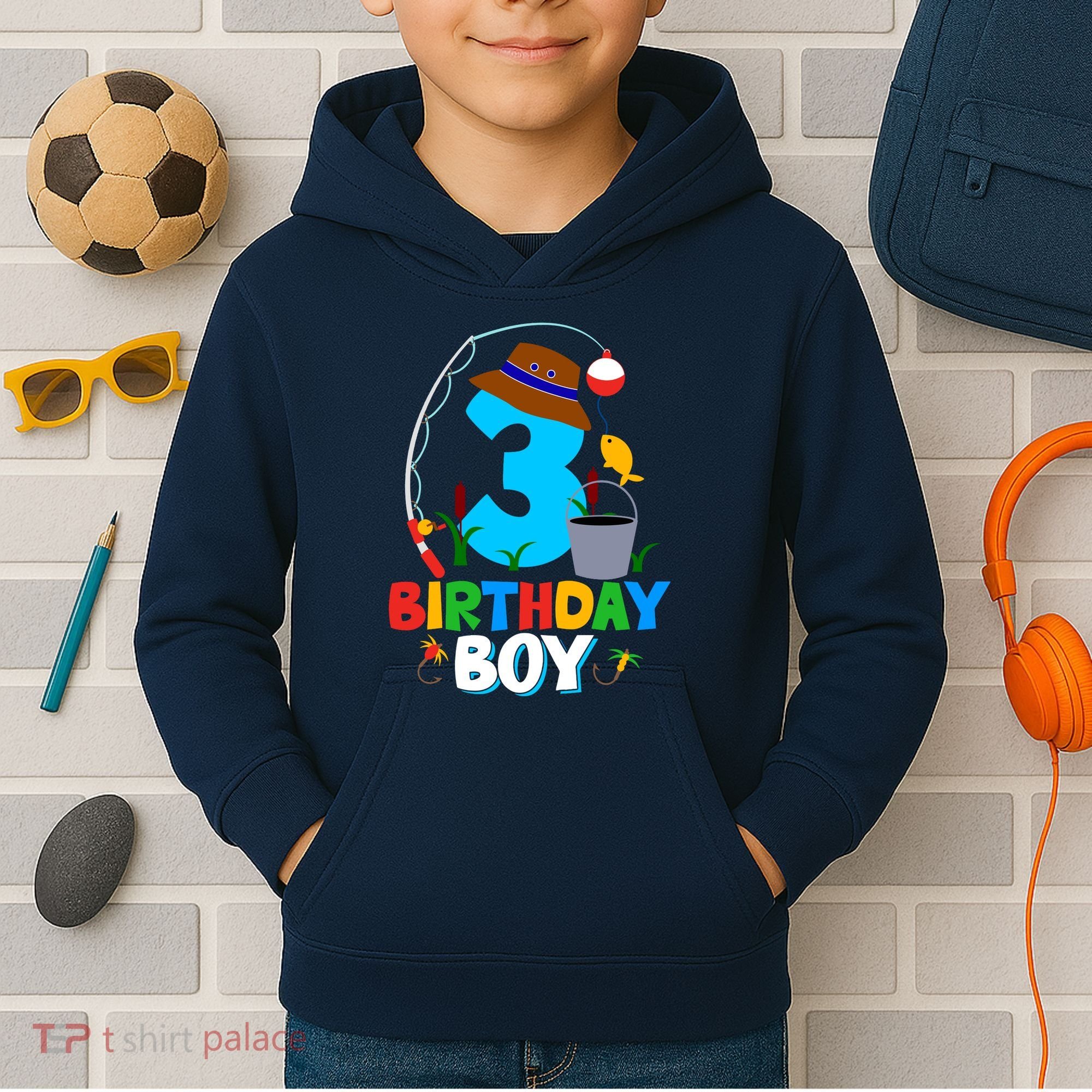 3rd Birthday Boy Fishing Fish Bday Party Decorations Kids Hoodie