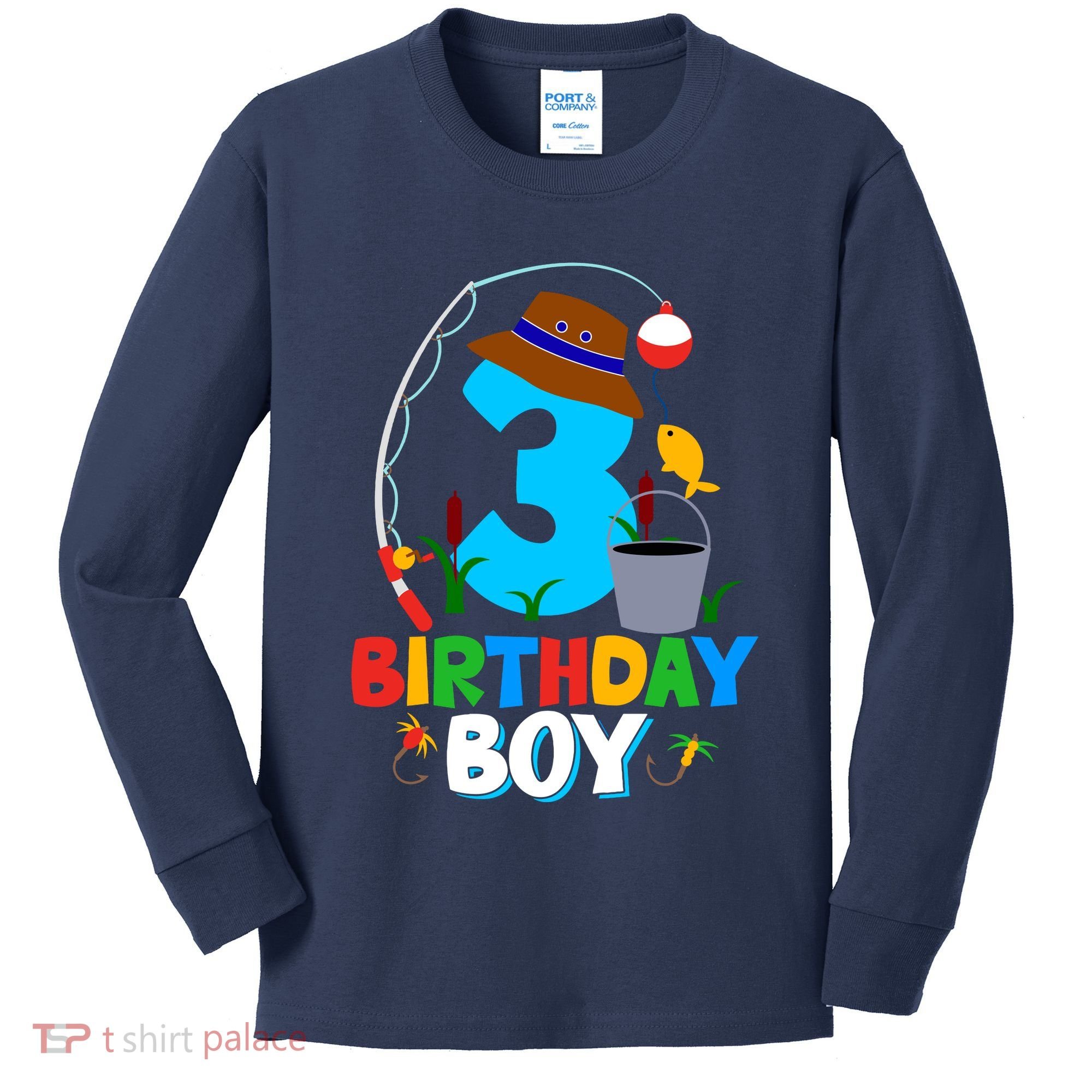 3rd Birthday Boy Fishing Fish Bday Party Decorations Kids Long Sleeve Shirt