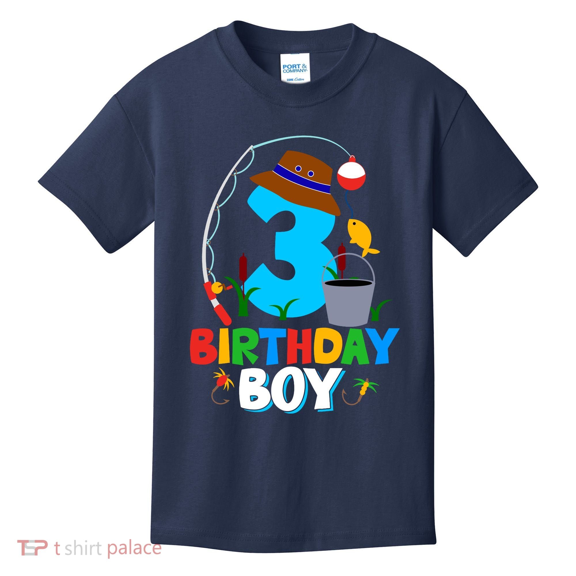 3rd Birthday Boy Fishing Fish Bday Party Decorations Kids T-Shirt