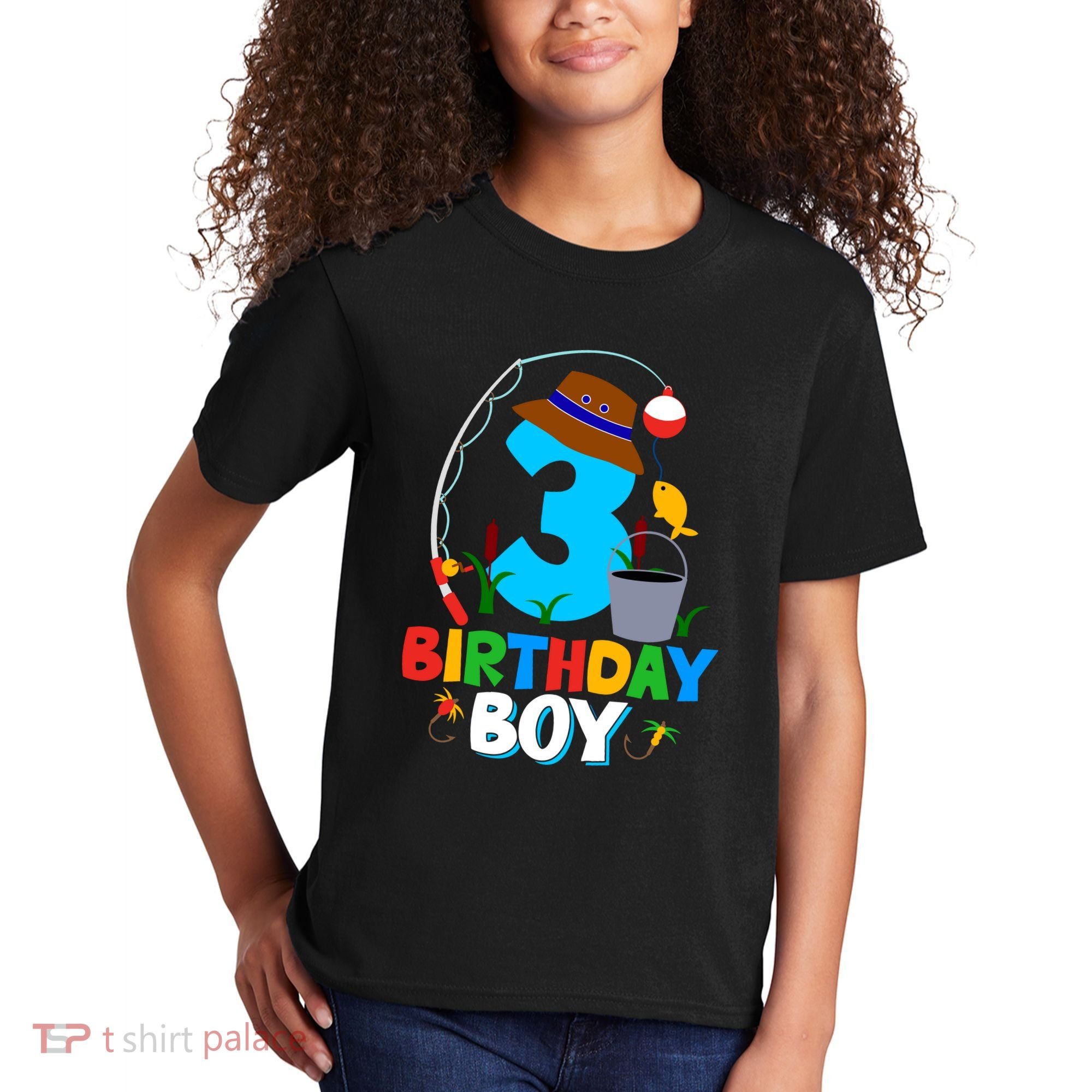 3rd Birthday Boy Fishing Fish Bday Party Decorations Kids T-Shirt