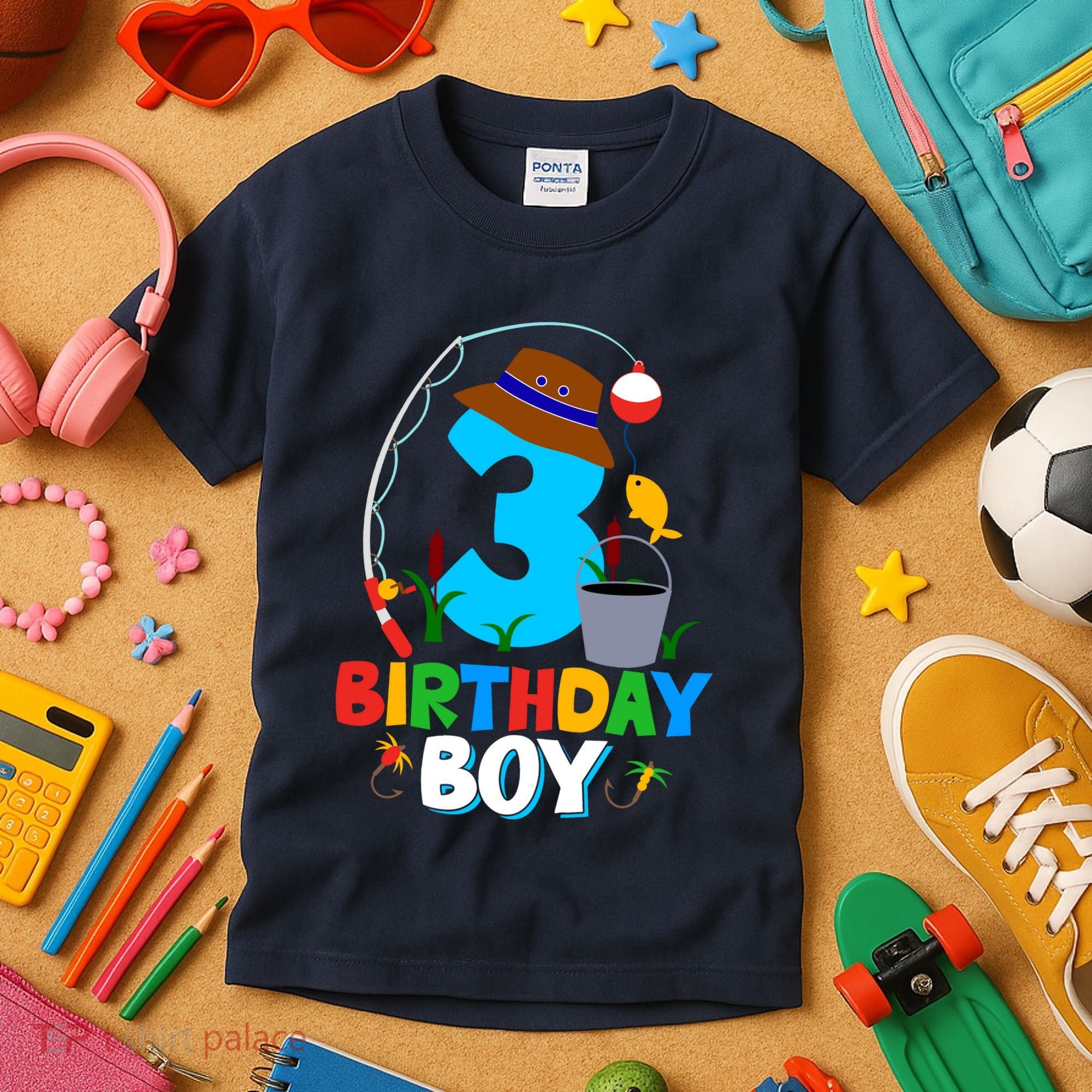 3rd Birthday Boy Fishing Fish Bday Party Decorations Kids T-Shirt