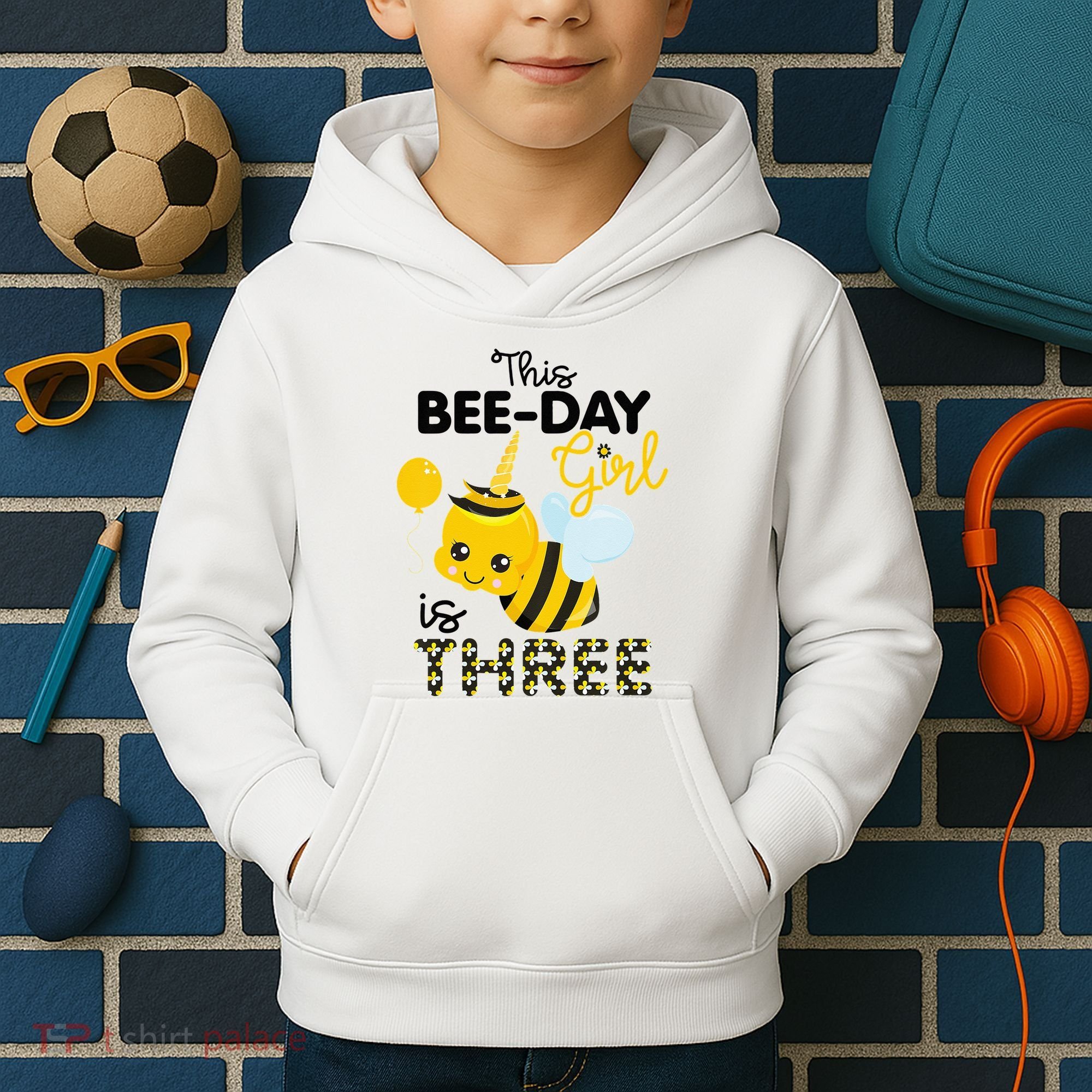 3rd Birthday Bee Themed 3 Year Old Bday Matching Party Kids Hoodie