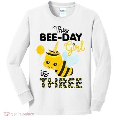 3rd Birthday Bee Themed 3 Year Old Bday Matching Party Kids Long Sleeve Shirt