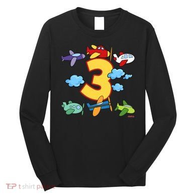 3rd Birthday Boy Airplane Pilot 3 Years Birthday Long Sleeve Shirt