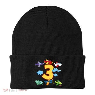 3rd Birthday Boy Airplane Pilot 3 Years Birthday Beanie
