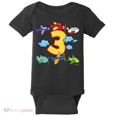 3rd Birthday Boy Airplane Pilot 3 Years Birthday Baby Bodysuit