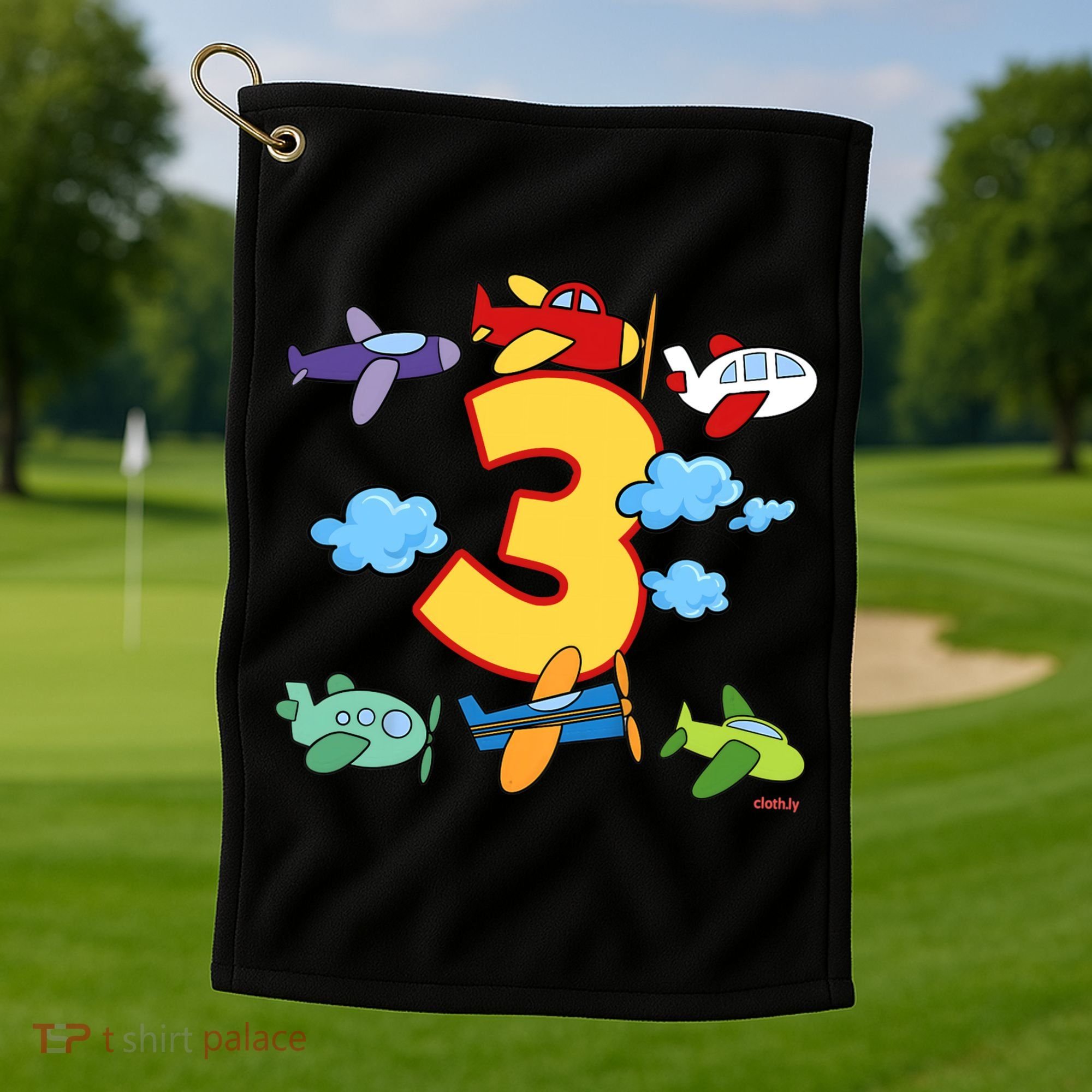 3rd Birthday Boy Airplane Pilot 3 Years Birthday Golf Towel