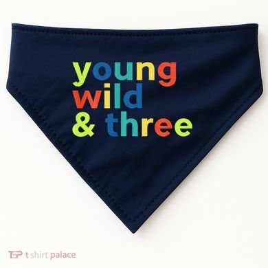 3rd Birthday Boy Funny Young Wild & Three USA-Made Doggie Bandana