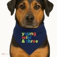 3rd Birthday Boy Funny Young Wild & Three USA-Made Doggie Bandana thumb 1