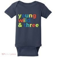 3rd Birthday Boy Funny Young Wild & Three Baby Bodysuit thumb 0