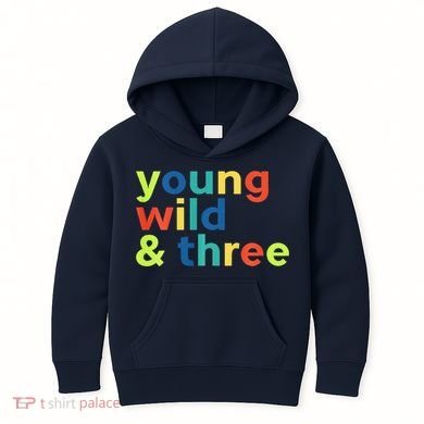 3rd Birthday Boy Funny Young Wild & Three Kids Hoodie