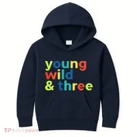 3rd Birthday Boy Funny Young Wild & Three Kids Hoodie thumb 0
