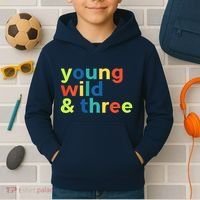 3rd Birthday Boy Funny Young Wild & Three Kids Hoodie thumb 2