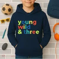 3rd Birthday Boy Funny Young Wild & Three Kids Hoodie thumb 2