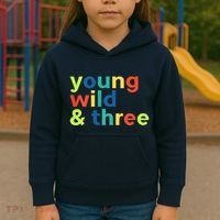 3rd Birthday Boy Funny Young Wild & Three Kids Hoodie thumb 3