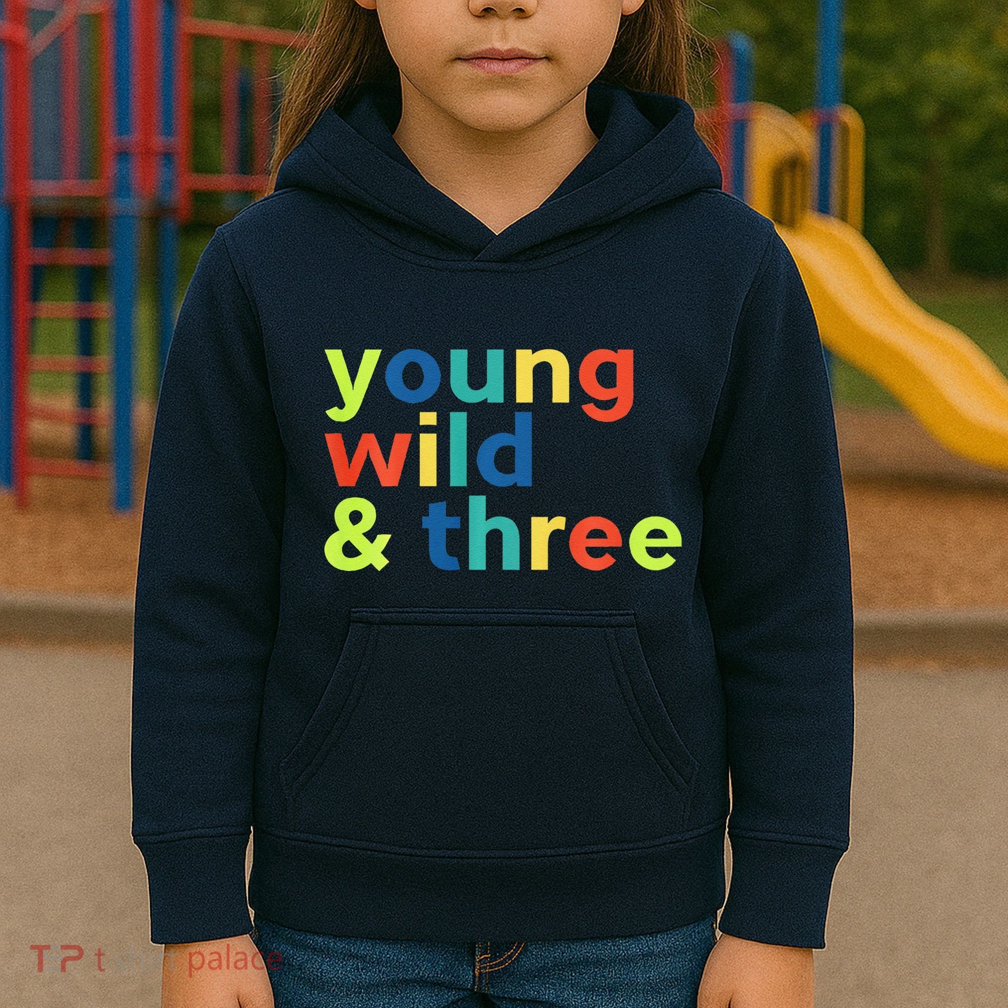 3rd Birthday Boy Funny Young Wild & Three Kids Hoodie