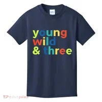 3rd Birthday Boy Funny Young Wild & Three Kids T-Shirt thumb 0