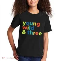 3rd Birthday Boy Funny Young Wild & Three Kids T-Shirt thumb 2