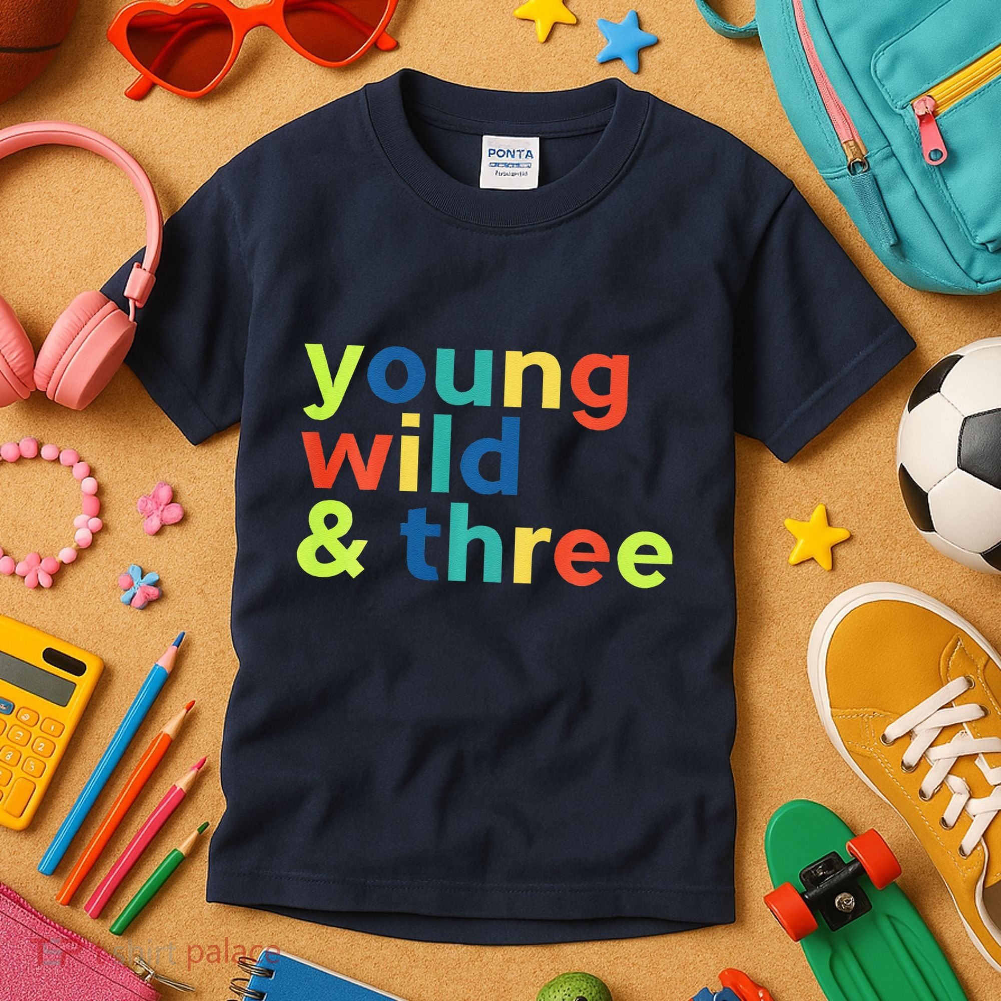 3rd Birthday Boy Funny Young Wild & Three Kids T-Shirt