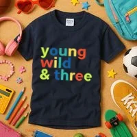3rd Birthday Boy Funny Young Wild & Three Kids T-Shirt thumb 3