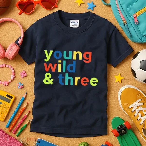 3rd Birthday Boy Funny Young Wild & Three Kids T-Shirt