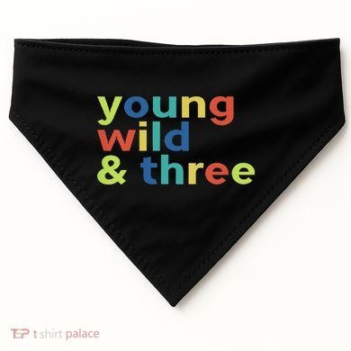 3rd Birthday Boy Funny Young Wild & Three USA-Made Doggie Bandana
