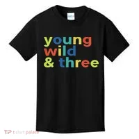 3rd Birthday Boy Funny Young Wild & Three Kids T-Shirt thumb 0