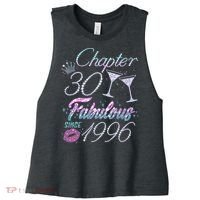 30th Birthday Chapter 30 Fabulous Since 1996 Rhinestones Diamonds Women's Racerback Cropped Tank thumb 0