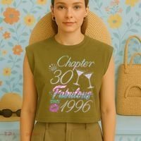 30th Birthday Chapter 30 Fabulous Since 1996 Rhinestones Diamonds Garment-Dyed Women's Muscle Tee thumb 4