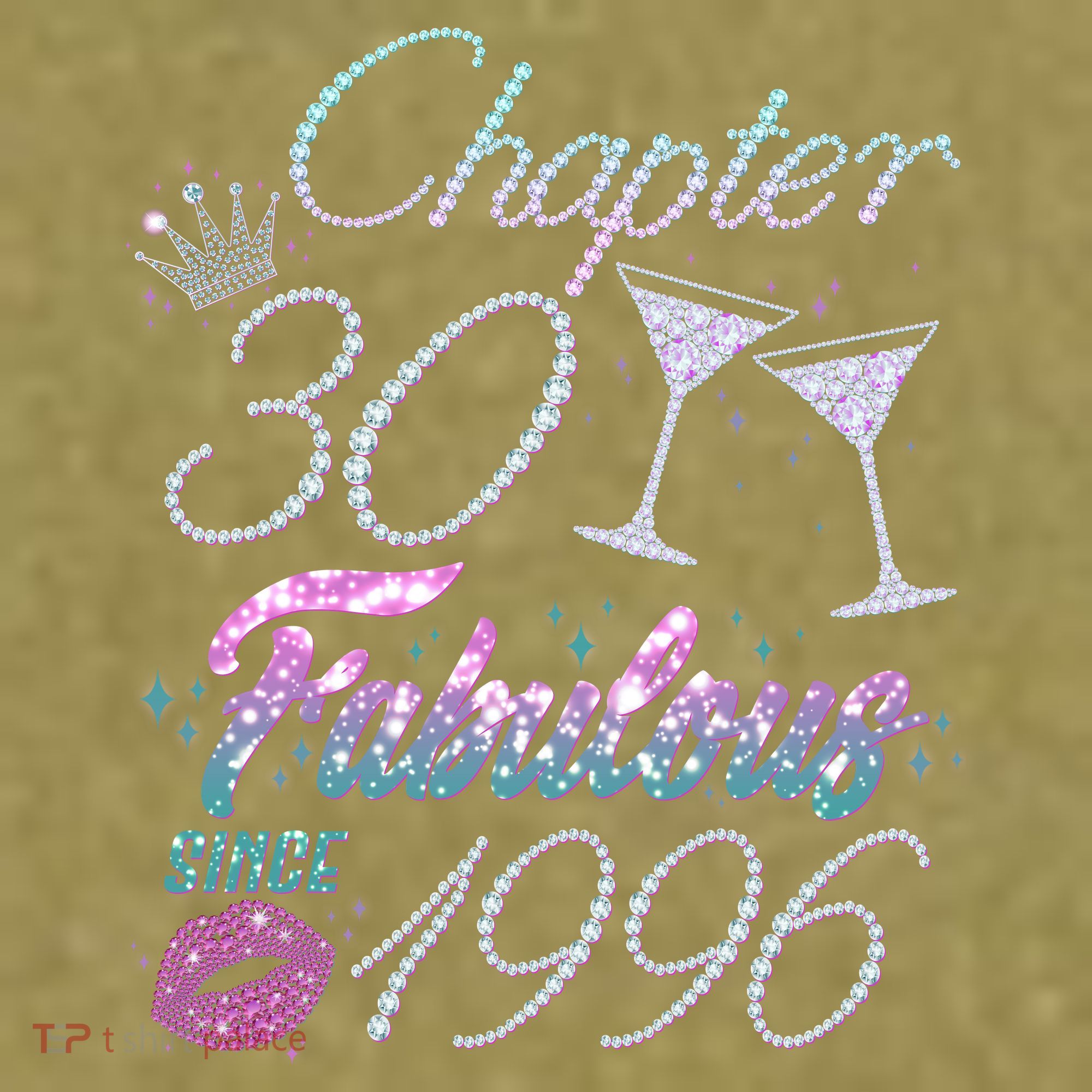 30th Birthday Chapter 30 Fabulous Since 1996 Rhinestones Diamonds Garment-Dyed Women's Muscle Tee