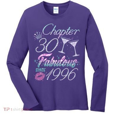 30th Birthday Chapter 30 Fabulous Since 1996 Rhinestones Diamonds Women's Long Sleeve Shirt