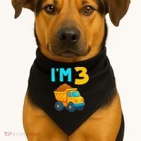 3rd Birthday Cartoon Dump Toy Truck Construction I'M 3 Three USA-Made Doggie Bandana thumb 1