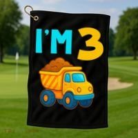 3rd Birthday Cartoon Dump Toy Truck Construction I'M 3 Three Golf Towel thumb 1
