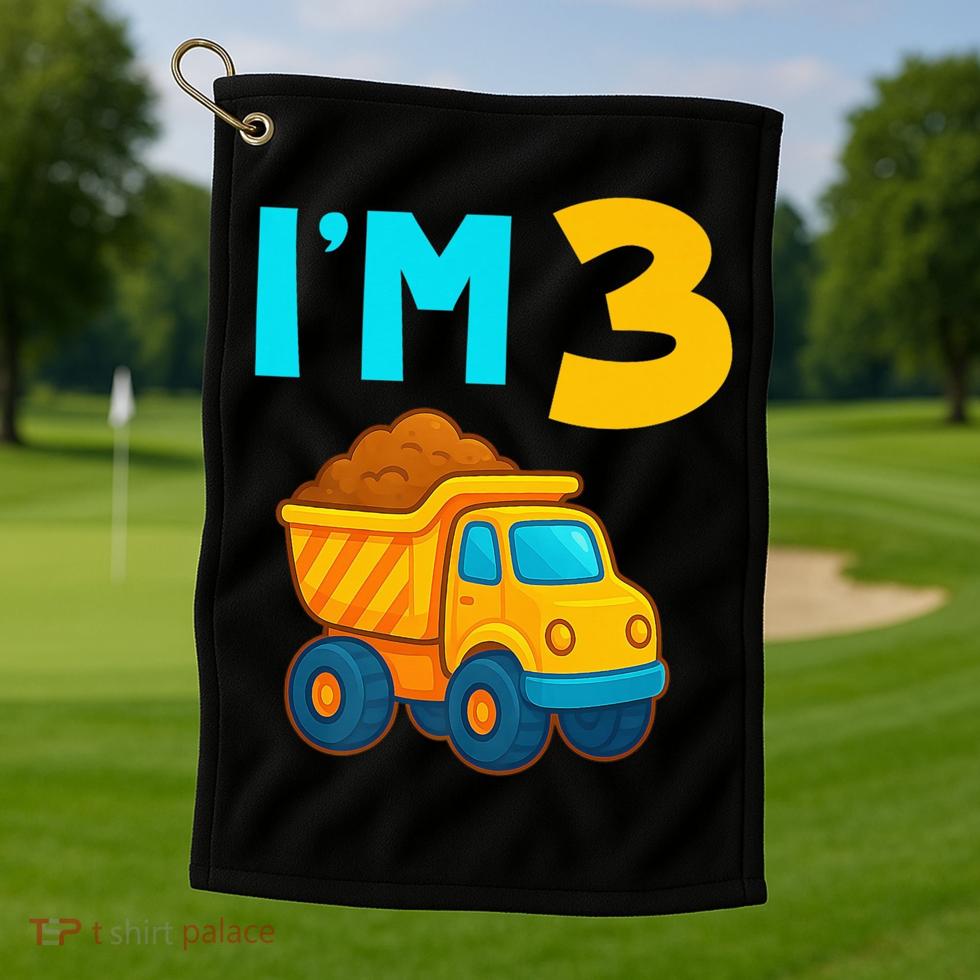 3rd Birthday Cartoon Dump Toy Truck Construction I'M 3 Three Golf Towel