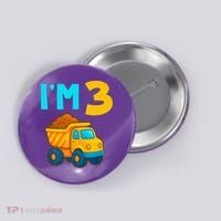 3rd Birthday Cartoon Dump Toy Truck Construction I'M 3 Three Button thumb 0