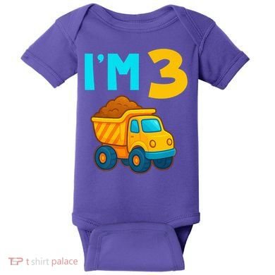 3rd Birthday Cartoon Dump Toy Truck Construction I'M 3 Three Baby Bodysuit