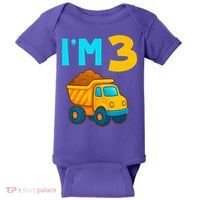 3rd Birthday Cartoon Dump Toy Truck Construction I'M 3 Three Baby Bodysuit thumb 0