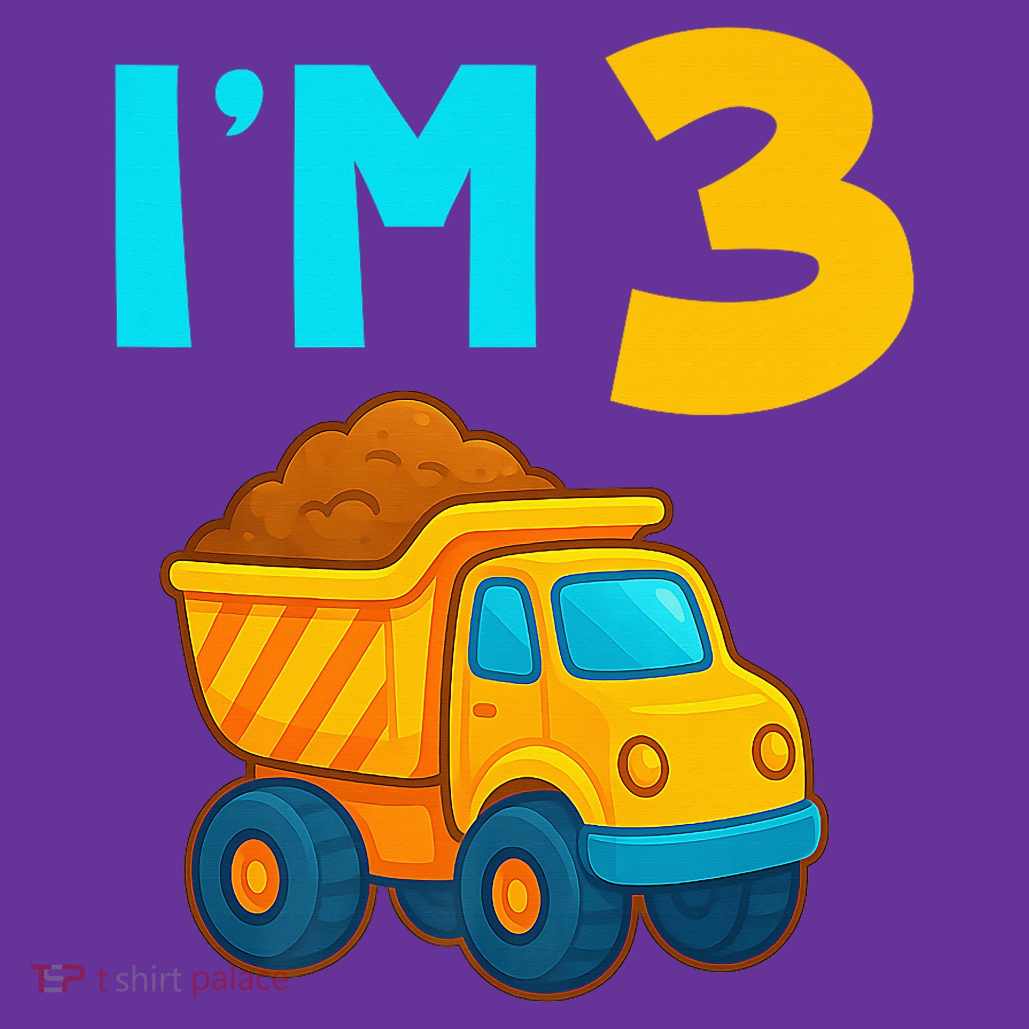 3rd Birthday Cartoon Dump Toy Truck Construction I'M 3 Three Baby Bodysuit