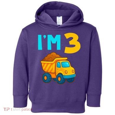 3rd Birthday Cartoon Dump Toy Truck Construction I'M 3 Three Toddler Hoodie