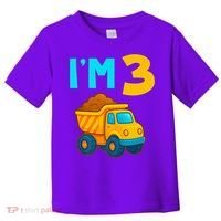 3rd Birthday Cartoon Dump Toy Truck Construction I'M 3 Three Toddler T-Shirt thumb 0