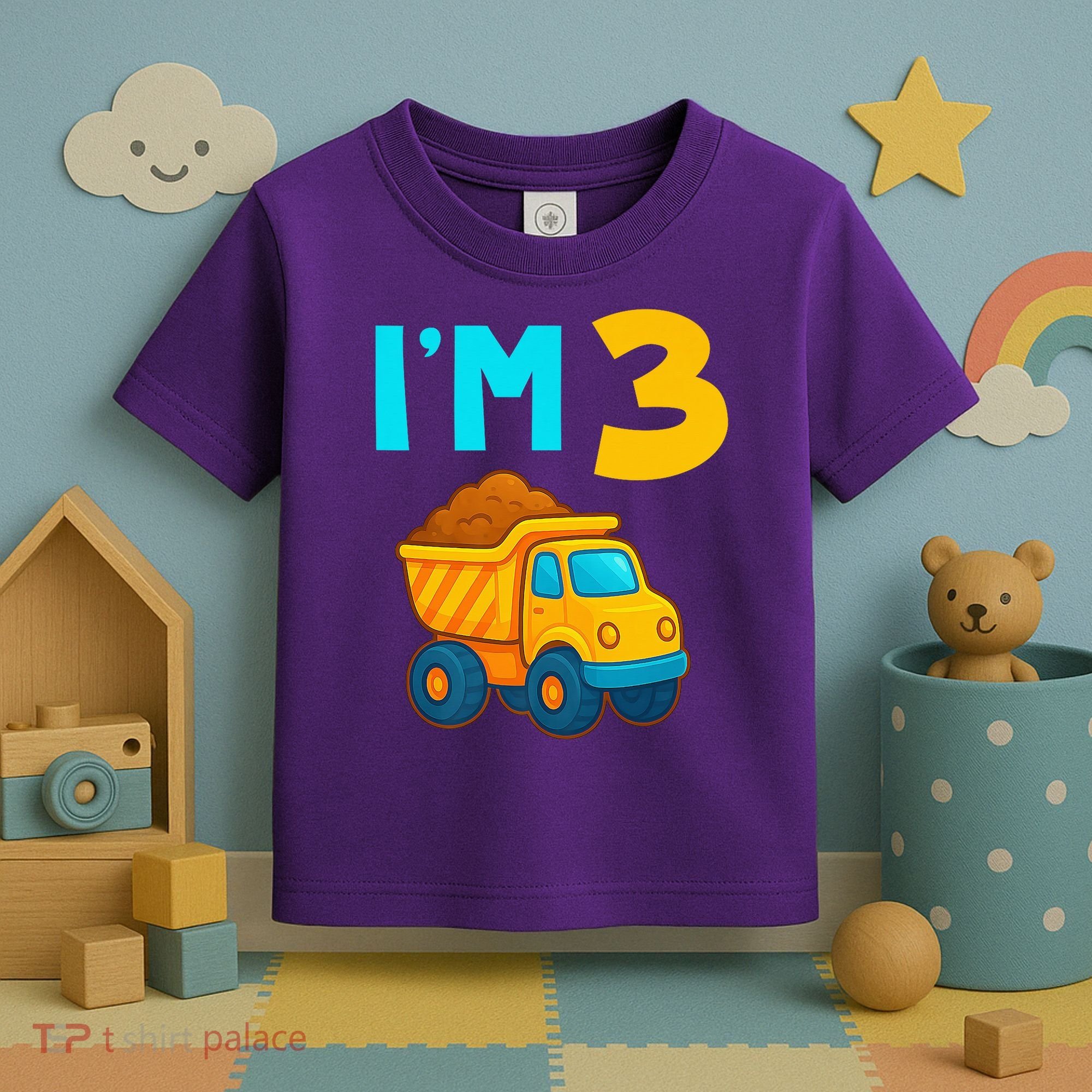 3rd Birthday Cartoon Dump Toy Truck Construction I'M 3 Three Toddler T-Shirt