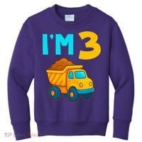 3rd Birthday Cartoon Dump Toy Truck Construction I'M 3 Three Kids Sweatshirt thumb 0