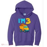 3rd Birthday Cartoon Dump Toy Truck Construction I'M 3 Three Kids Hoodie thumb 0
