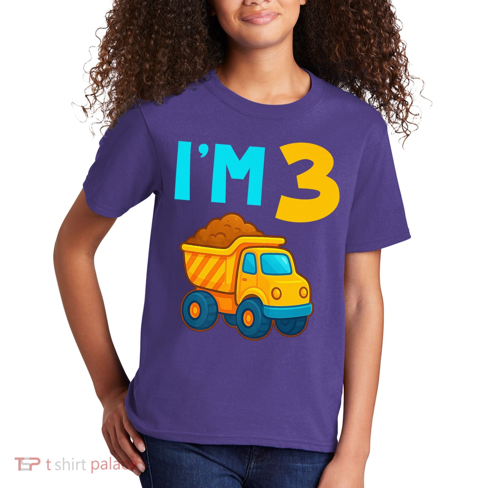 3rd Birthday Cartoon Dump Toy Truck Construction I'M 3 Three Kids T-Shirt