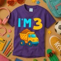 3rd Birthday Cartoon Dump Toy Truck Construction I'M 3 Three Kids T-Shirt thumb 3