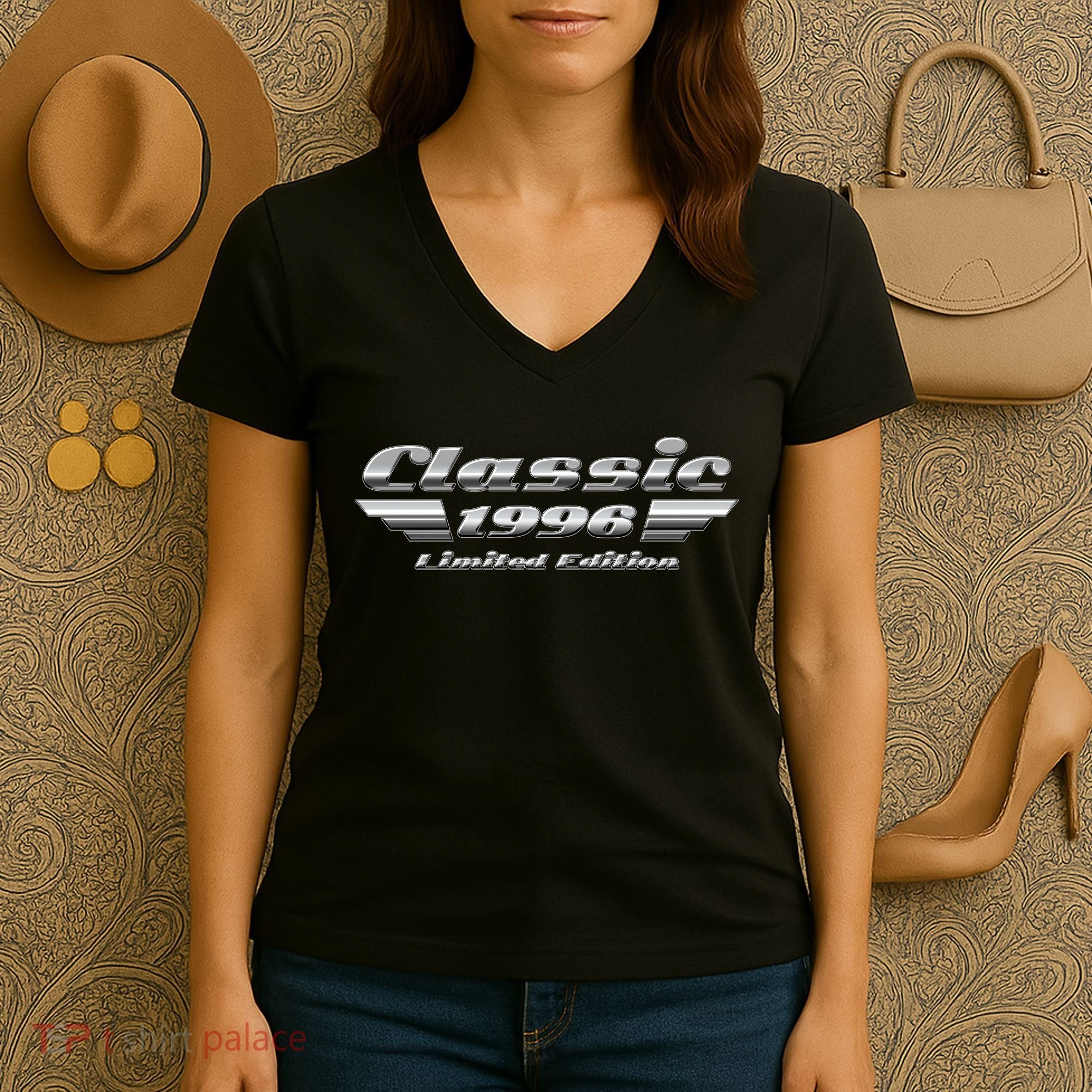 30th Birthday Classic 1996 Limited Edition Metallic Chrome Birthday Women's V-Neck T-Shirt