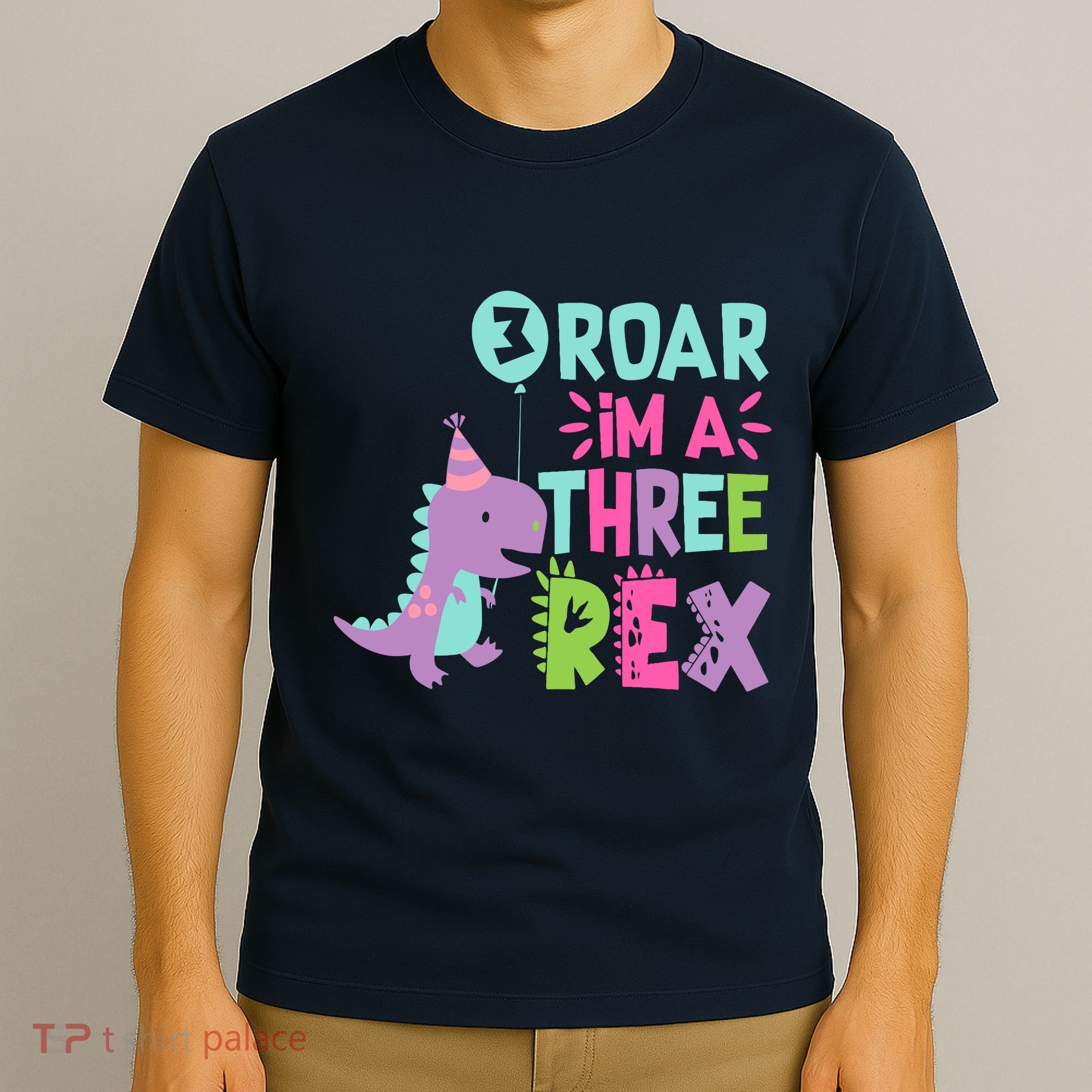 3rd Birthday Dinosaur Girl Trex Matching Family Party Three T-Shirt