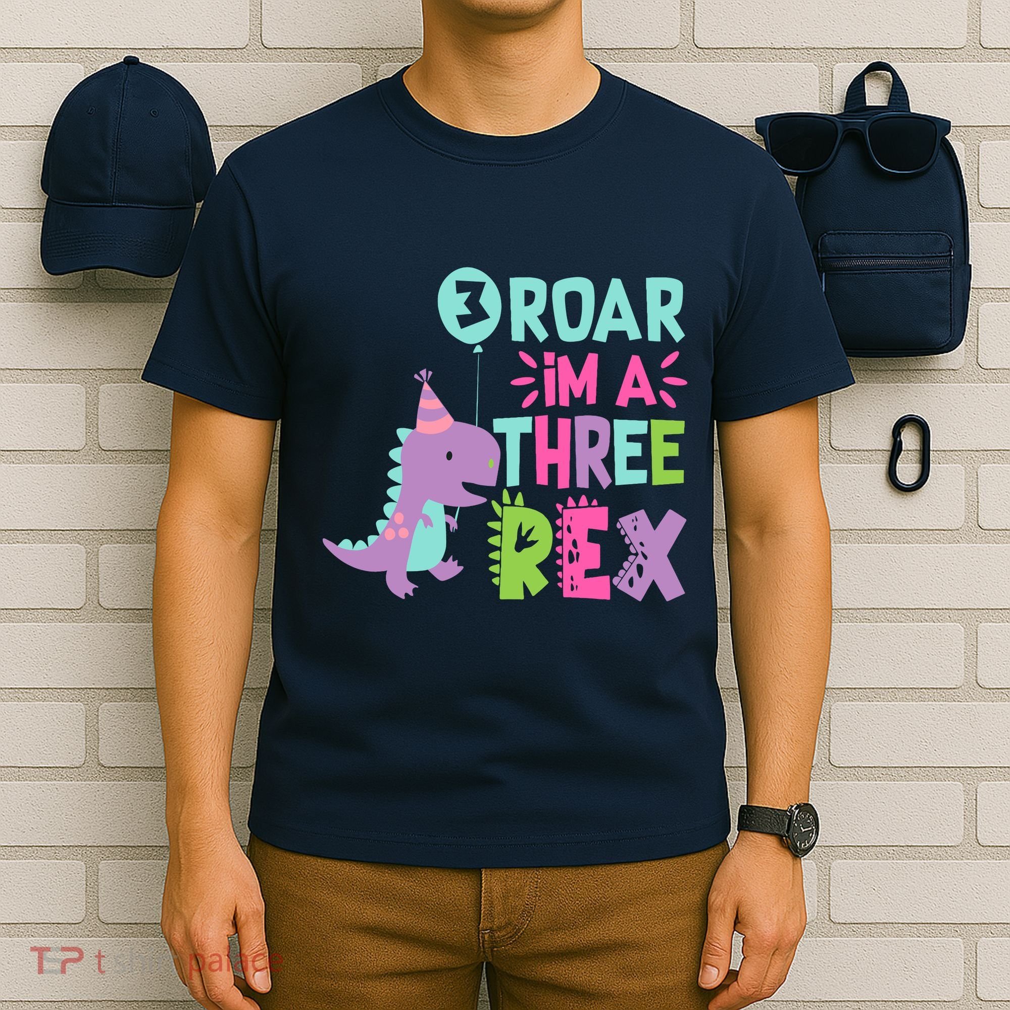 3rd Birthday Dinosaur Girl Trex Matching Family Party Three T-Shirt