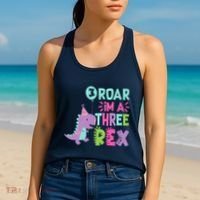 3rd Birthday Dinosaur Girl Trex Matching Family Party Three Women's Tank Top thumb 2