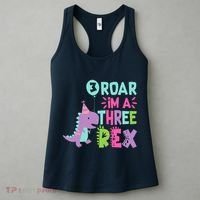 3rd Birthday Dinosaur Girl Trex Matching Family Party Three Women's Tank Top thumb 3